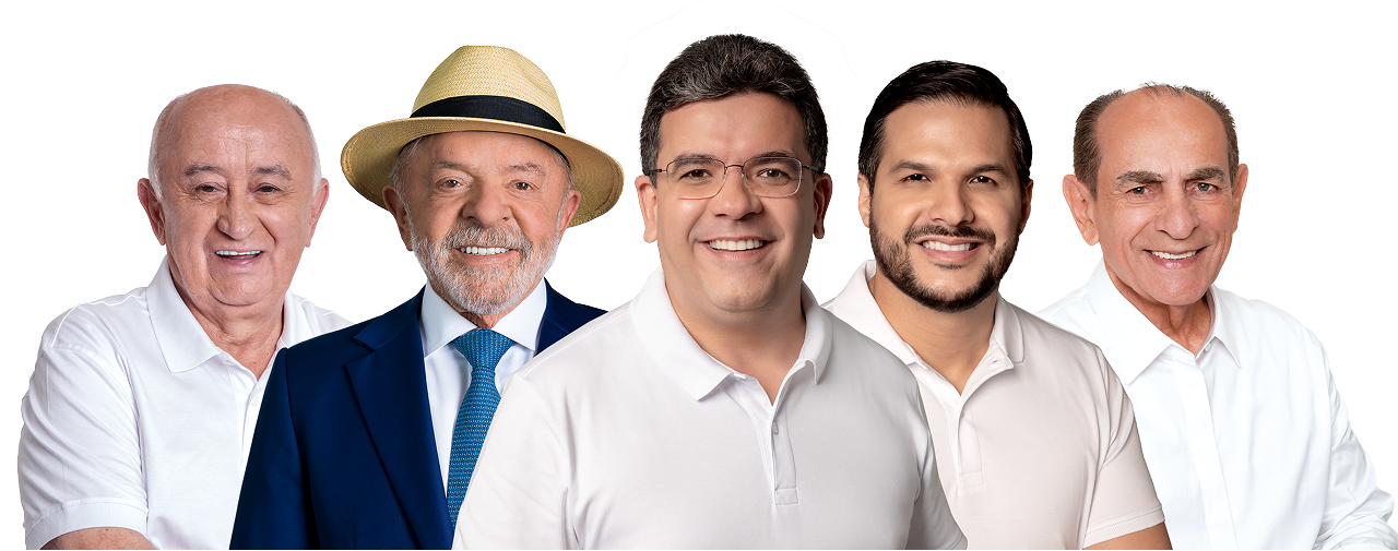 Rafael Fonteles e Washington Bandeira ao lado do presidente Lula e de outras lideranças aliadas do Piauí
